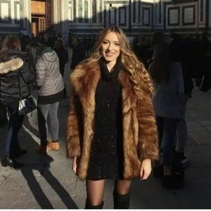 ZARA FAUX FUR COAT BROWN JACKET SIZE MEDIUM